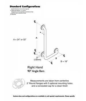 1.25" Diameter 90 Deg Right Hand 32" x 16" Angle Grab Bar - Image 3