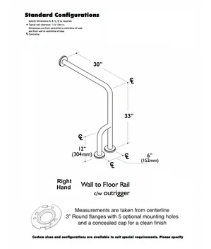 1.25" Diameter Right Hand 33" x 30" Wall to Floor W/ Outrigger - Image 3