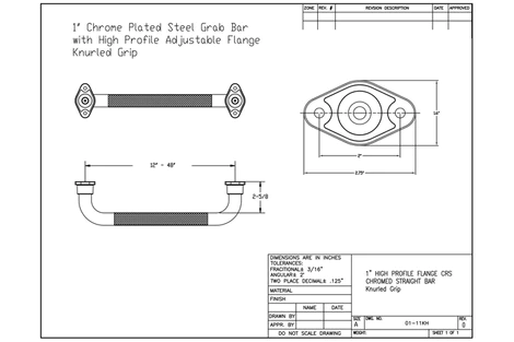 1" Diameter Chrome High Profile, Knurled Grip Grab Bar - Image 5