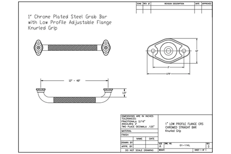 1" Diameter Chrome Low Profile, Knurled Grip Grab Bar - Image 5